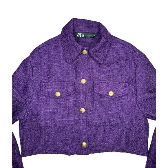 NWT Zara Purple Tweed Cropped Jacket Women's Sz xsmall - Picture 7 of 10